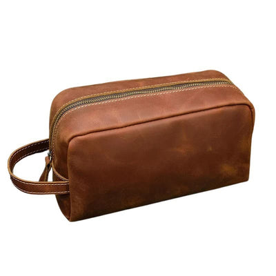 Trousse de toilette homme cuir vintage marron