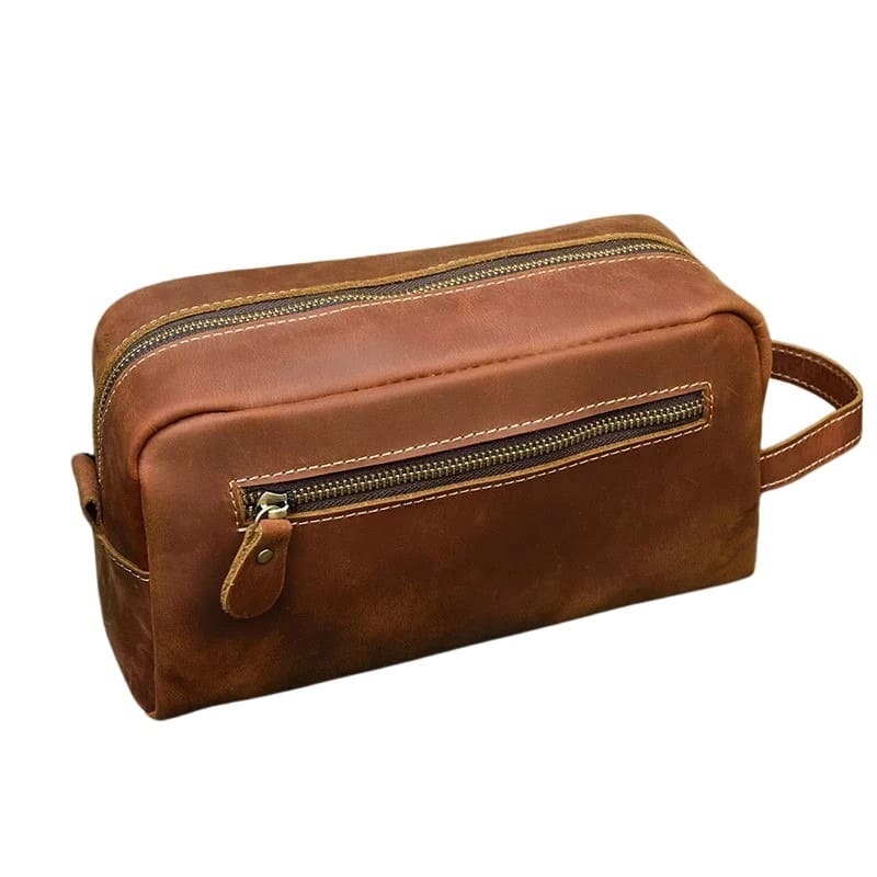 Trousse de toilette homme cuir vintage marron