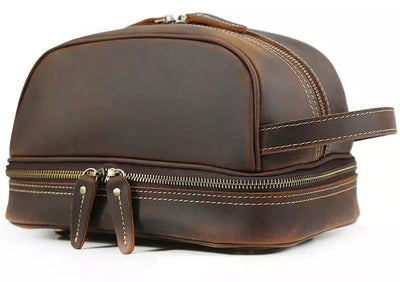 Trousse de toilette cuir homme luxe marron foncé - À vos trousses